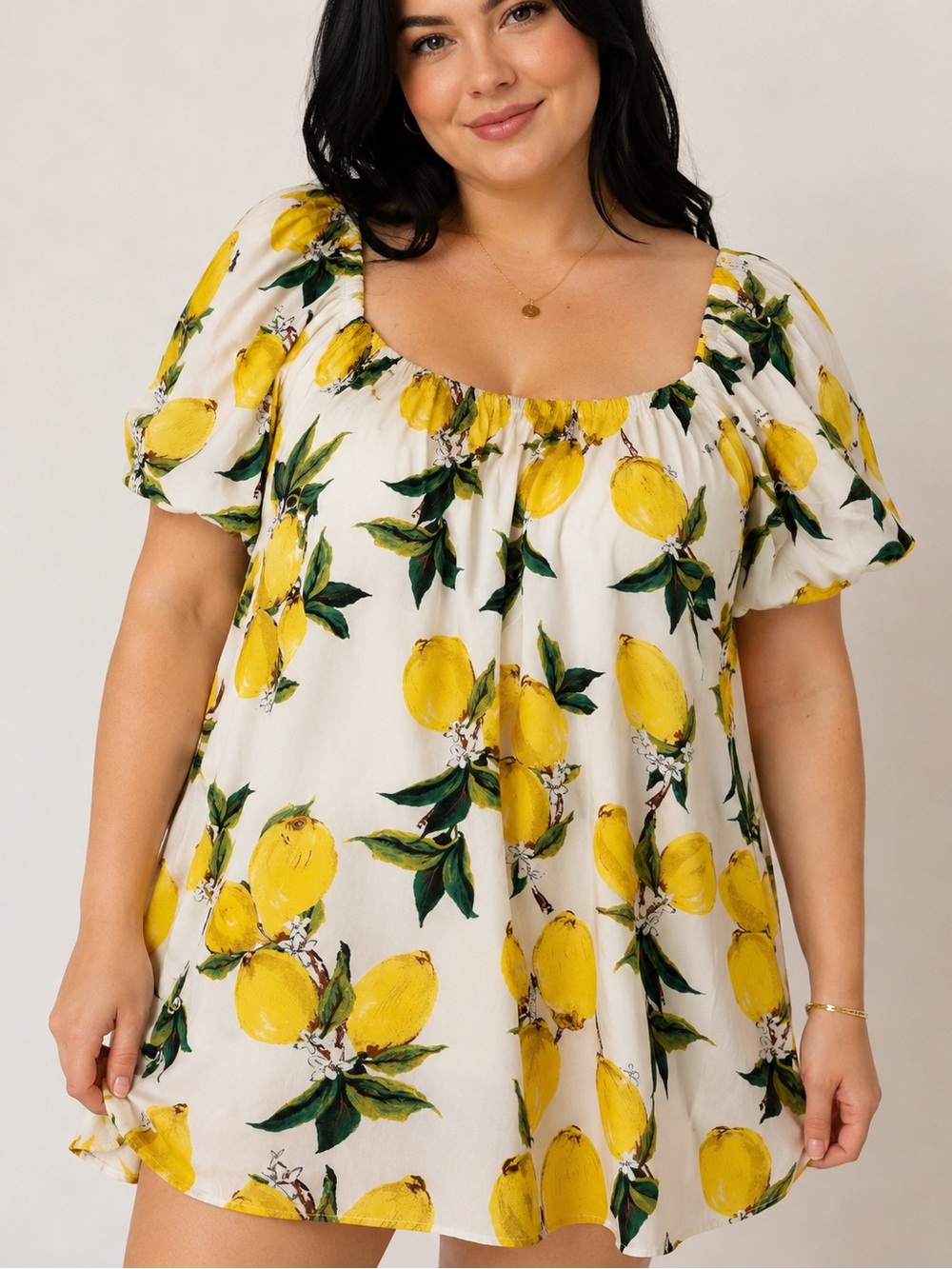 MELLODAY White and Yellow Lemon-Print Sundress